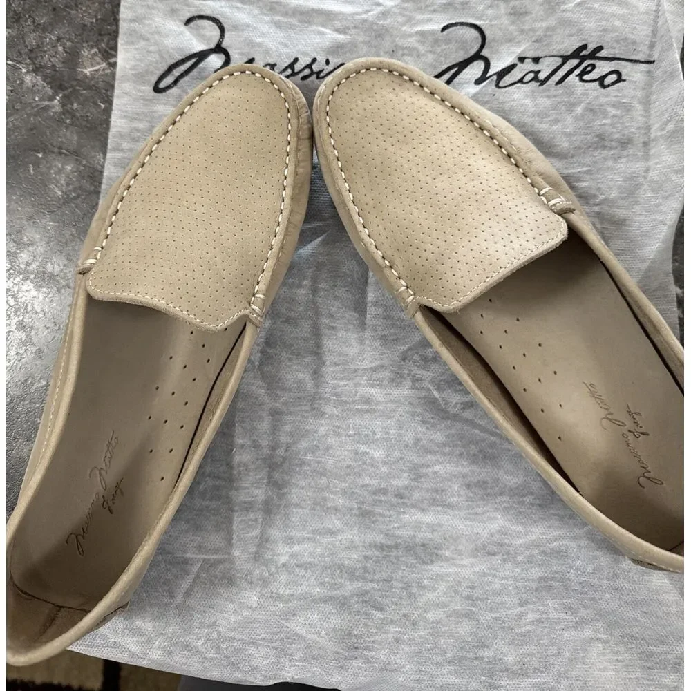 Massimo Matteo Womens‎ Perf Venetian Driver Cinza Nubuck Beige Sz 10B